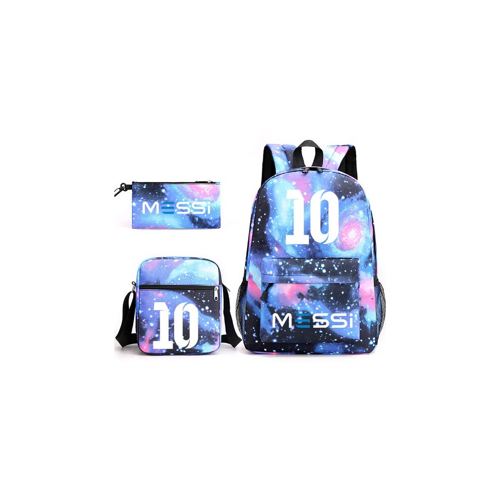 Deyaah (Starry Blue 3) Messi 3Pcs Sets Backpack Mochila Kids Capacity Bags