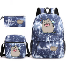 (Lightning Blue) Pusheen 3pcs Sets Backpack Mochila Kids Capacity Bags