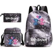 (Starry Gray 3) Stitch 3pcs Sets Backpack Mochila Kids Capacity Bags-1