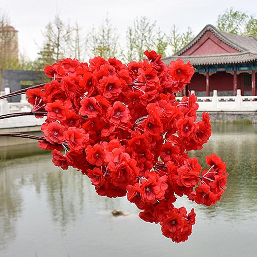 (red) 120cm Simulation Flowering Branch Twig Pear Tree Branch Fake Sakura Party Decor Artificial Wedding Cherry Blossom Ribbon