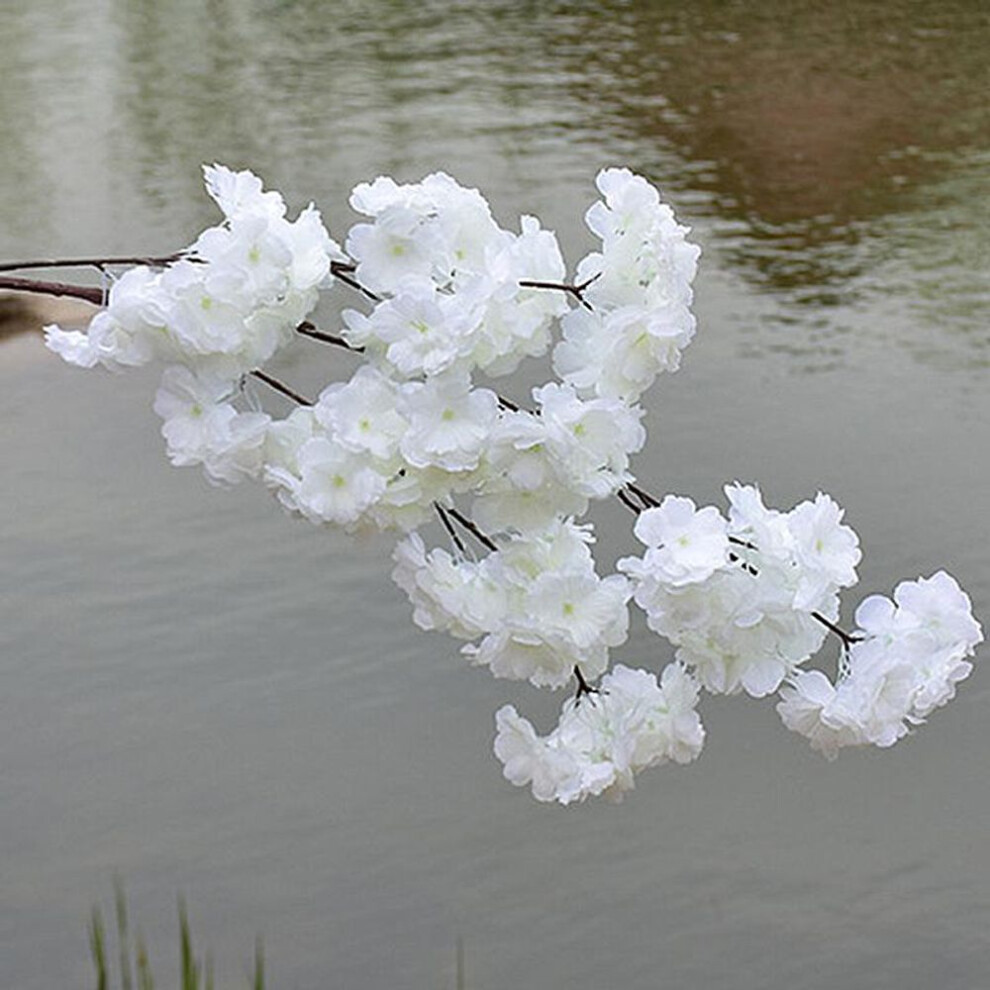 (white) 120cm Simulation Flowering Branch Twig Pear Tree Branch Fake Sakura Party Decor Artificial Wedding Cherry Blossom Ribbon