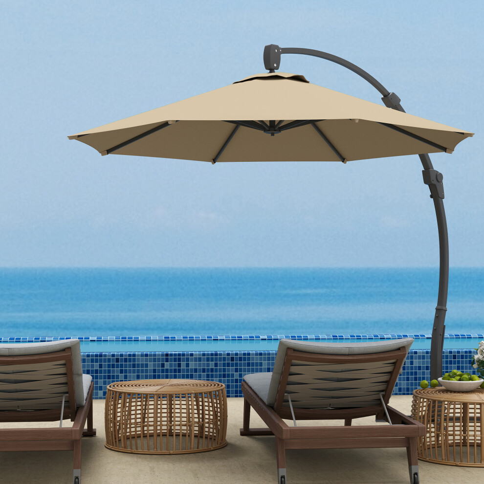 (Yellow) Outsunny 3(m) Garden Cantilever Parasol with Crank Aluminium Frame