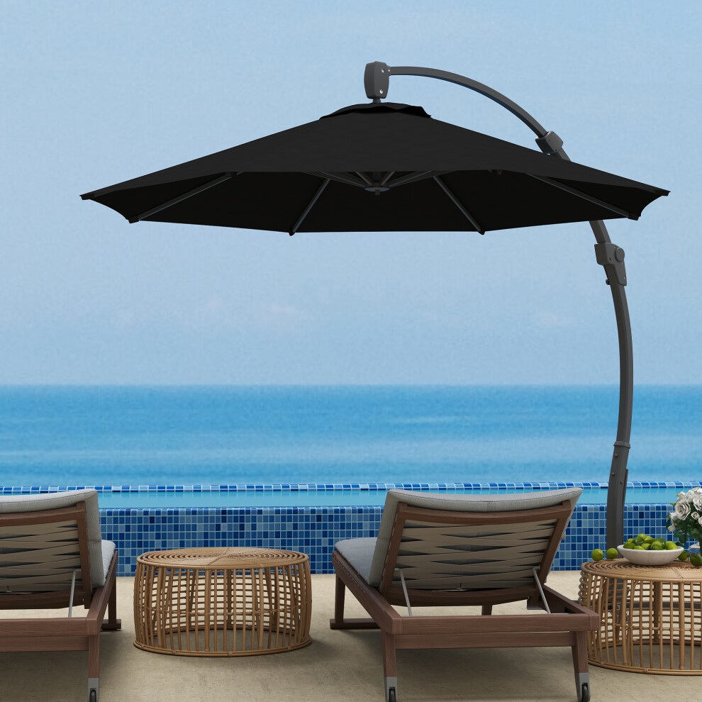 (Black) Outsunny 3(m) Garden Cantilever Parasol with Crank Aluminium Frame