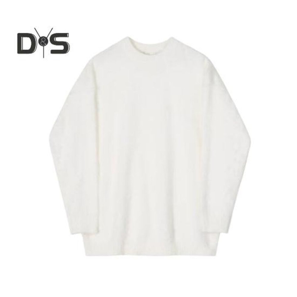 (white, XXL) Autumn Winter Men Sweater Loose Thick Knitted Fuzzy Solid Color Round Neck Long Sleeve Pullover Elastic Mid Length Sweater For Daily Wear Work