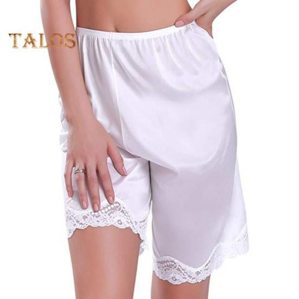 (white, M) Women Shorts Elastic High Waist Summer Bottom Shorts Solid Color Lace Trim Silky Shorts Loose Fit Casual Vacation Shorts