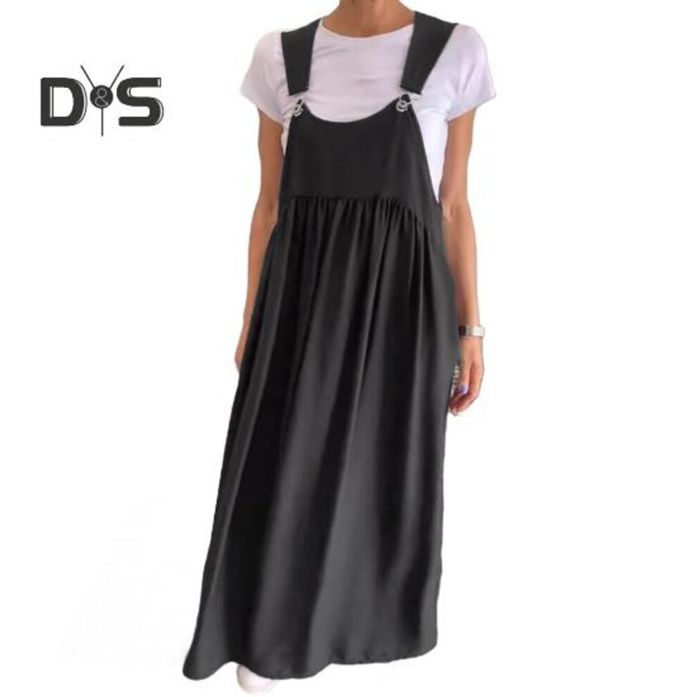 (black, L) Women Dress Oversized Collarless Sleeveless Backless Suspender Dress Solid Color Pleated Maxi Dress For Travel Beach Daily Wear