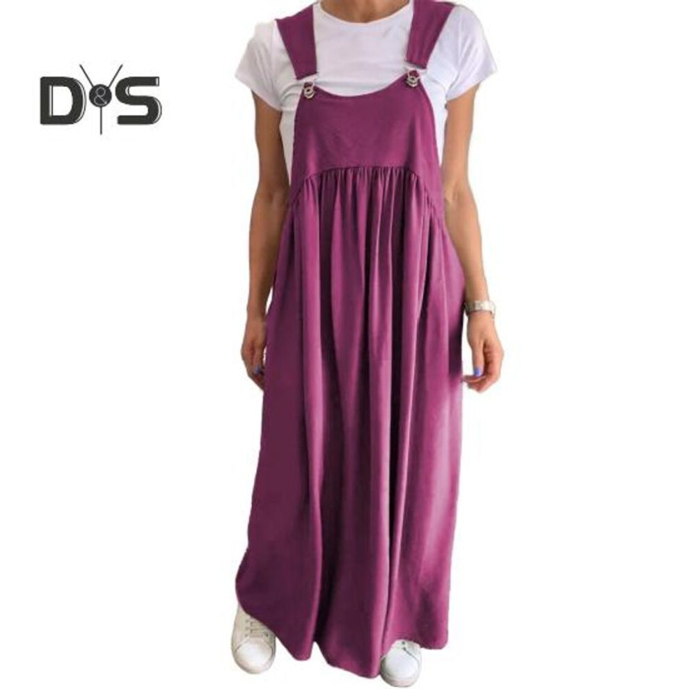 (purplish red, XXXL) Women Dress Oversized Collarless Sleeveless Backless Suspender Dress Solid Color Pleated Maxi Dress For Travel Beach Daily Wear
