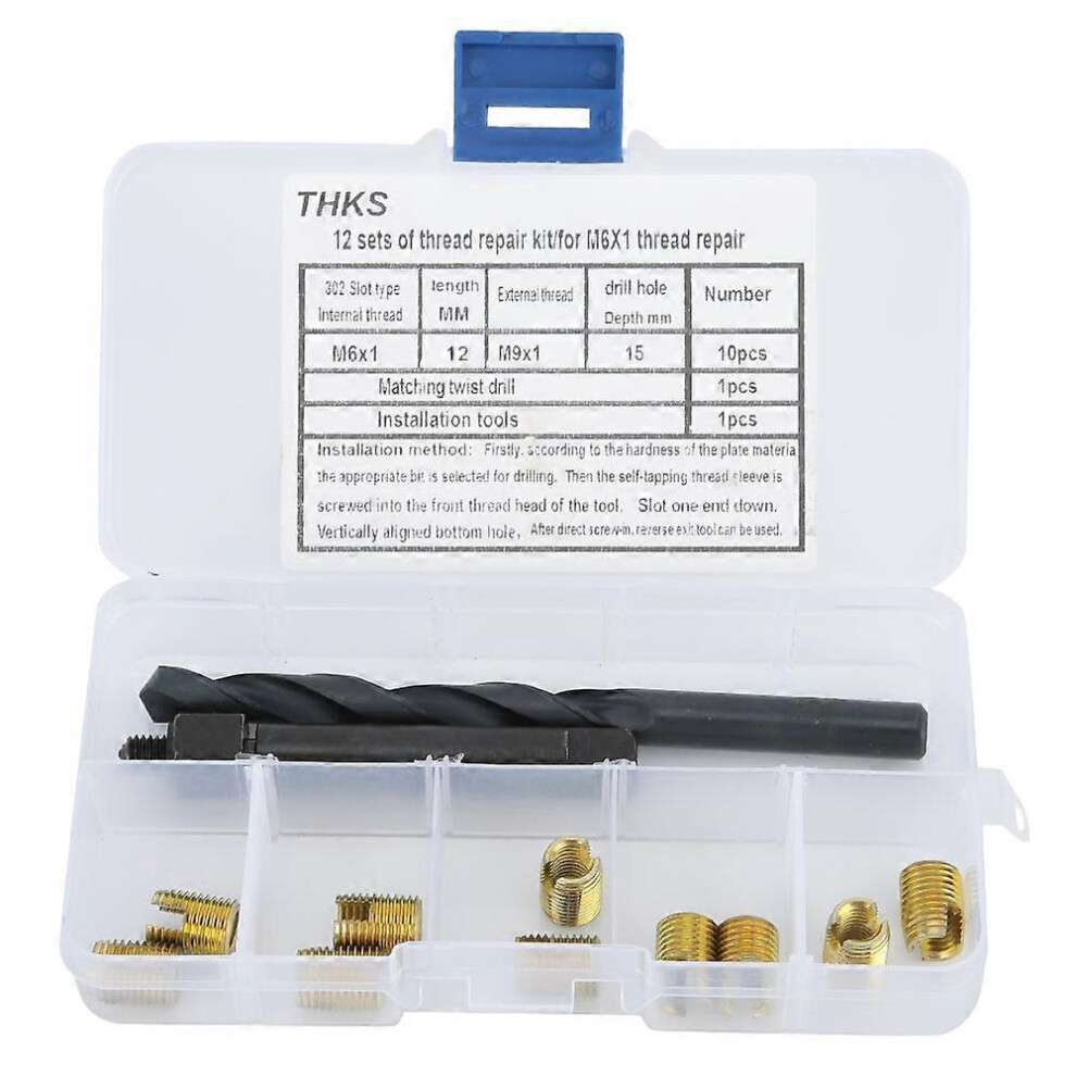 (As Show, One Size) 12Pcs M6x1 Thread Repair Kit Self Tapping Thread Insert Twist Drill Bit Installation Tool 6909775567661
