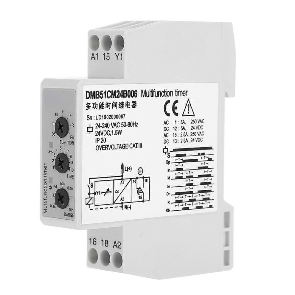 (As Show, One Size) Dc 24V & Ac 24-240V Multi Voltage Time Relay Delay Off Switch With 7 Function Choices 6909775649817