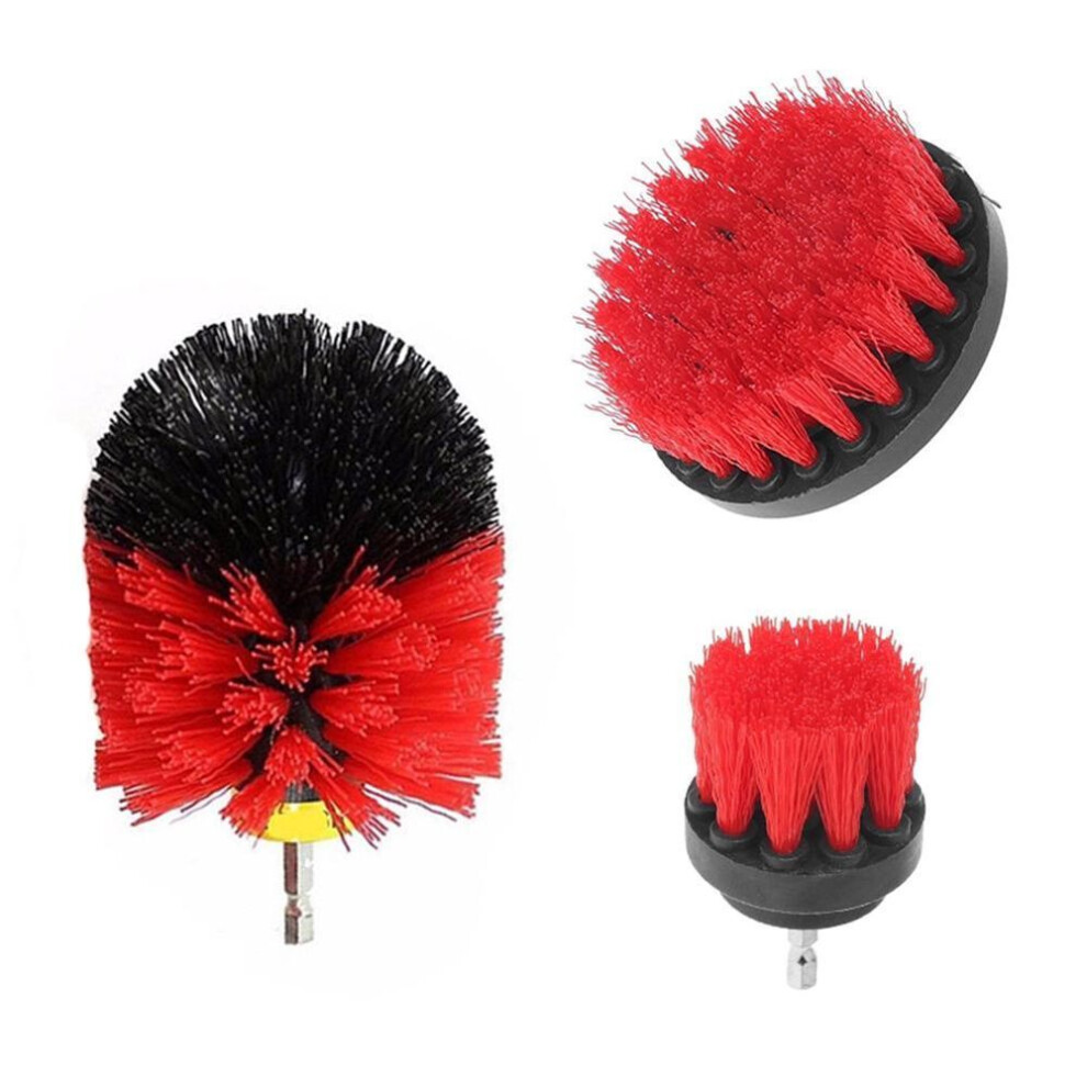 (red) Dys Tool Shop 3pcs Tile Grout Drill Brush Cleaning Power Scrubber Tub Cleaner Attachment Kit