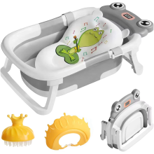 Baby Bath Tub with Bath Cushion Foldable Bathtub with Thermometer