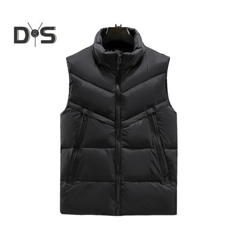 (L, black) Men Waistcoat Stand Collar Sleeveless Zipper Placket Vest Coat with Side Pockets Solid Color Thickened Vest Jacket