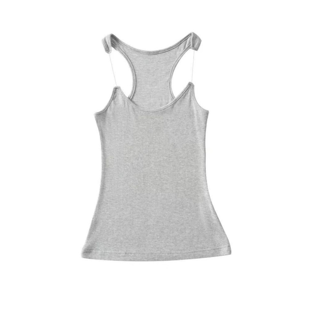 (M, light gray) Invisible Shoulder Strap Solid Color Vest Women'S European And American Style Round Neck Tight Suspender, Spicy Girl Tight Fit Pure Desire Top