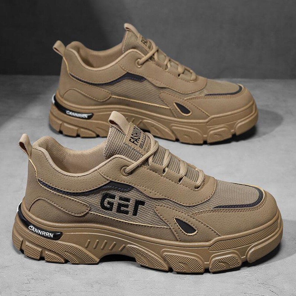 (khaki, 43) New Men's Safety&Work Shoes Summer Mesh Breathable Casual Sneakers Fashion Retro Style Non-slip Wear-resistant Walking Footwear
