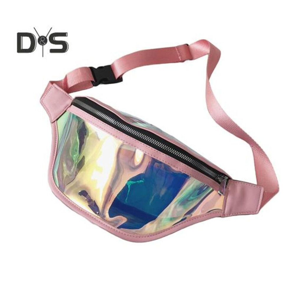 (pink) Transparent Waist Bag Waterproof Mini Fanny Pack Iridescent Belt Bag With Adjustable Strap For Women Men Travel Fitness Outdoor Use