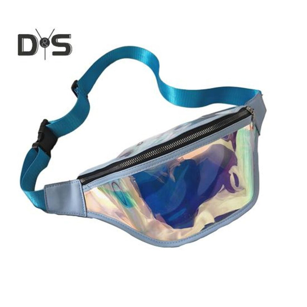 (blue) Transparent Waist Bag Waterproof Mini Fanny Pack Iridescent Belt Bag With Adjustable Strap For Women Men Travel Fitness Outdoor Use