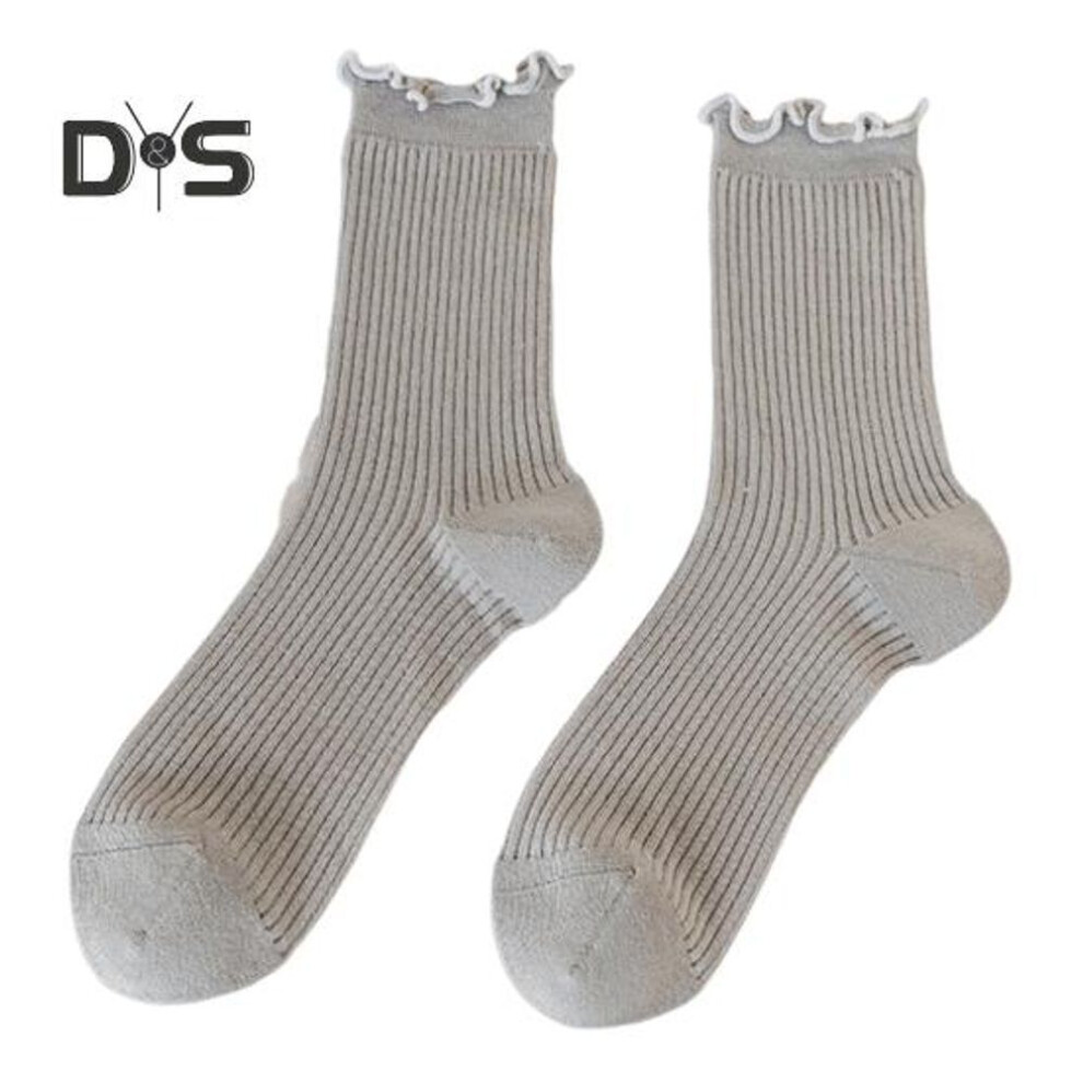 (grey) 1 Pair Women Summer Socks Hollow Mesh Mid-tube Shirring Edge Anti-slip Solid Color High Elasticity Sweat Absorption Adult Home Yoga Socks Piled Socks