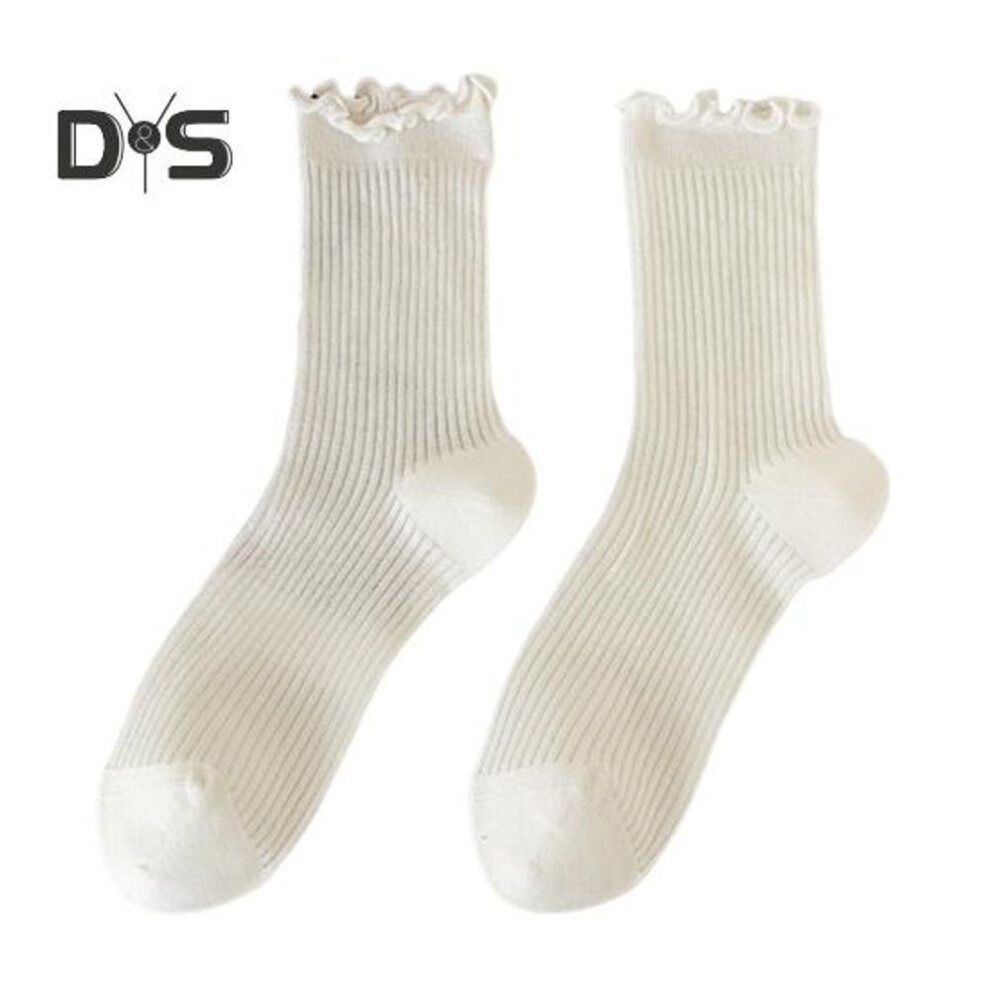 (white) 1 Pair Women Summer Socks Hollow Mesh Mid-tube Shirring Edge Anti-slip Solid Color High Elasticity Sweat Absorption Adult Home Yoga Socks Piled Socks