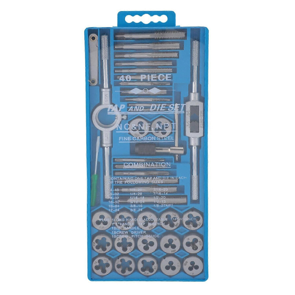 (As Show, One Size) 40 Pieces Tap And Die Set High Carbon Steel Fine Thread Taps Dies Hand Wrench Screwdriver Combinatio 6909775626153