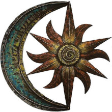 (As show, One size) 29 x 29 cm metal sun and moon wall art, garden creative wall decoration, living room bedroom retro decor
