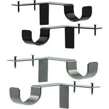 (As show, One size) 4-Pack Curtain Rod Brackets No Drilling Needed, Adjustable Wall Mount Curtain Rod Bracket Fixtures Silver Black Metal