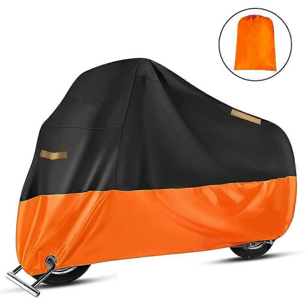 (As Show, One Size) Waterproof Motorcycle Scooter Cover 210D Outdoor Cover Dust/Snow/Rain, Sun, 245X105x125cm + Black/Orange 4909775496338