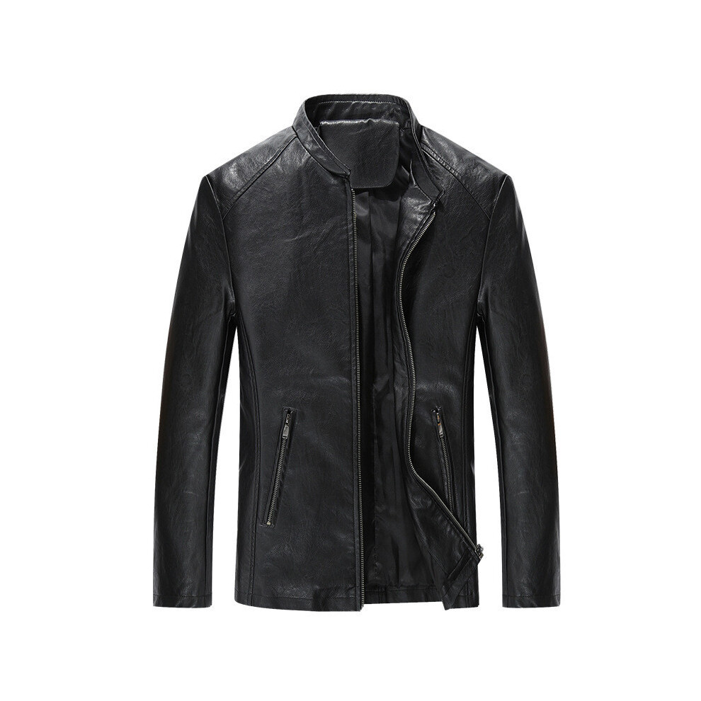 (Black,Tag 3XL=US XL)Veste en cuir PU moto homme coupe slim fermeture éclair rétro veste outwear manteau