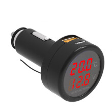Car PD QC 3-in-1 Fast Charger Car Charger 3-in-1 Dual Display Cigarette Lighter Thermometer Voltmeter Head(Red-Red)