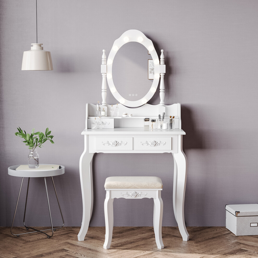 4 Drawers Dressing Table with Lighted Mirror & Stool Set