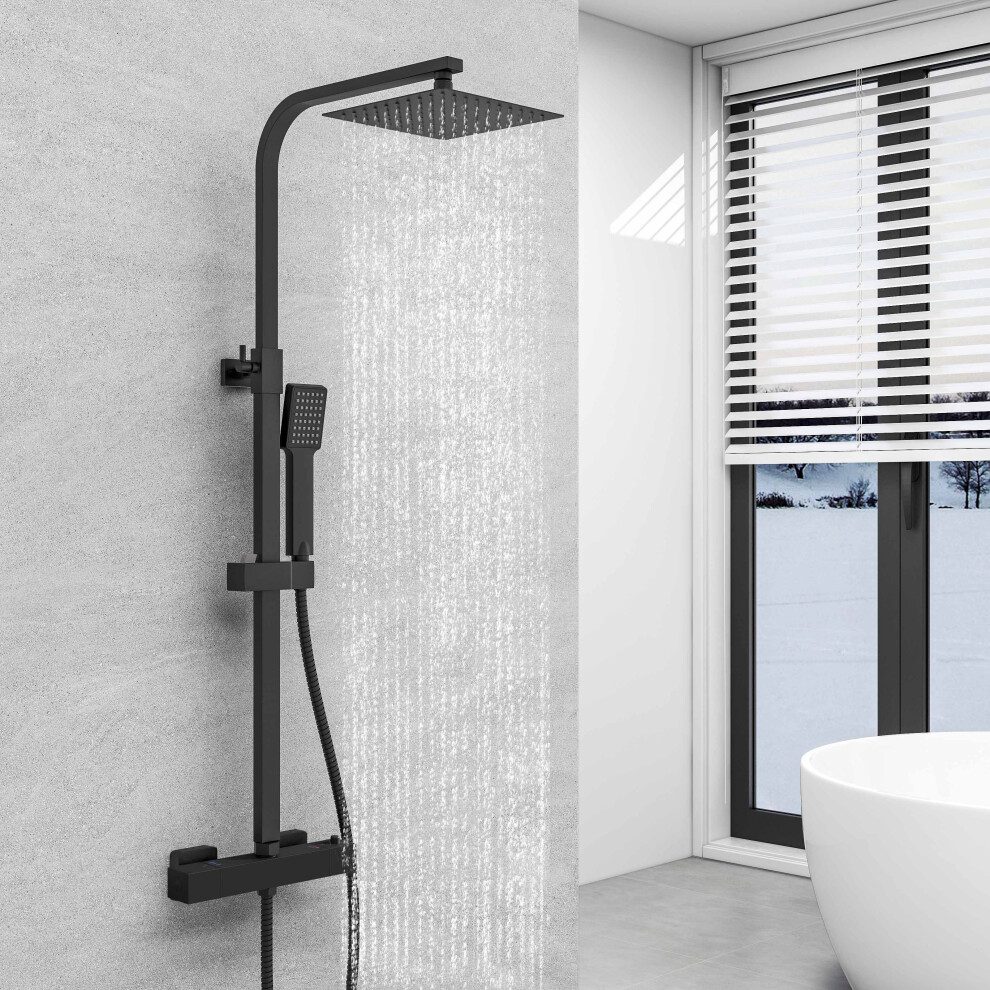 Shower Square Thermostatic Mixer Exposed Valve Head Matte Black