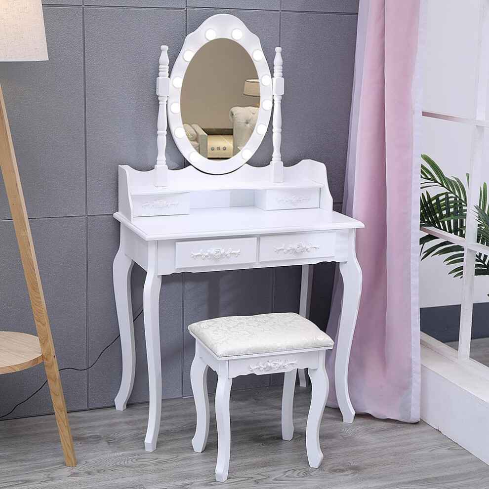 (#1) Modern Vanity Dressing Table Stool with LED Lights Mirror