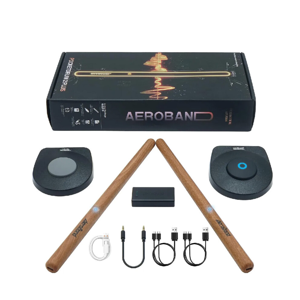 AeroBand PocketDrum 2 Plus Electric Air Drum Set Sticks, with Drumsticks, Pedals, Bluetooth and 8 Sounds, USB MIDI Function, Adults, beginner,Kids