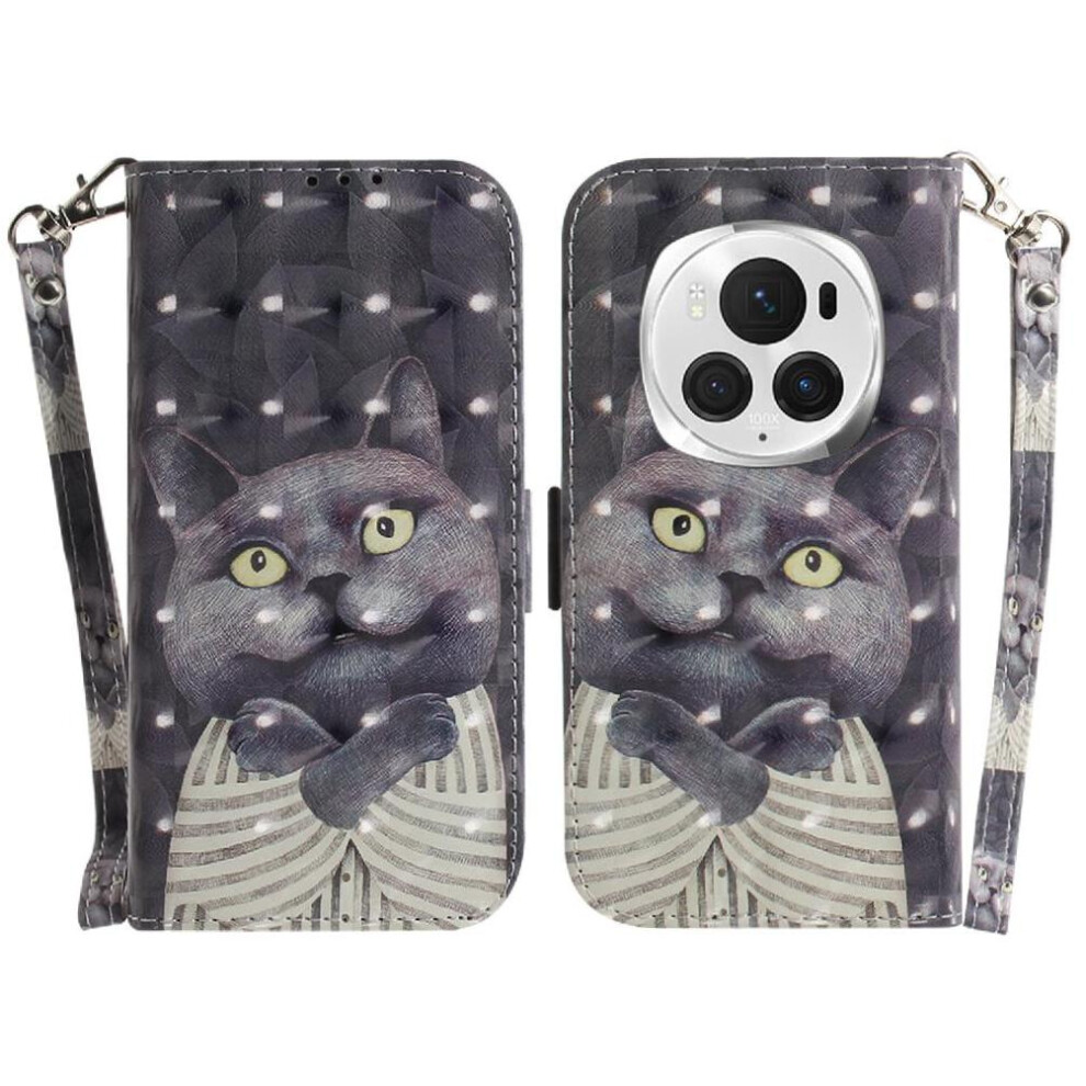 (C2) 3D Painted Protective Case For Honor Magic 6 Pro Magnetic Closure Pu Leather Lanyard Card Slots Wallet 764563491193
