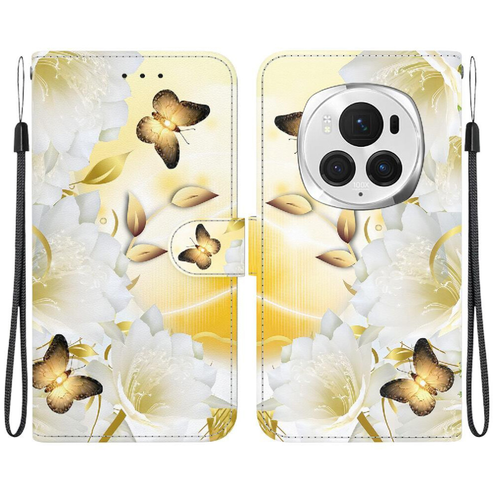 (C7 ) Case For Honor Magic 6 Pro Butterfly Flower Painted Magnetic Closure Card Slots Pu Leather Wallet 764563491575