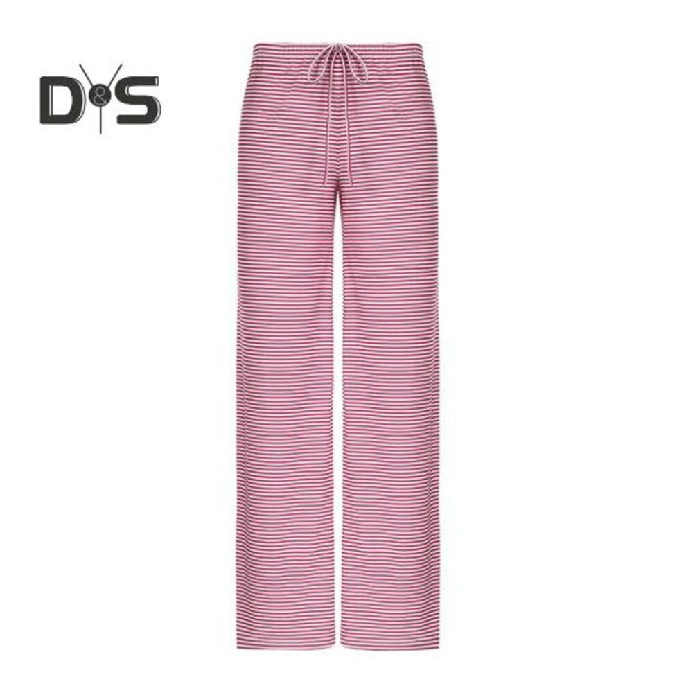 (red, M) Women Casual Pants Straight Wide Leg Striped Print Long Trousers Adjustable Waist Strap Loose Fit Lounge Pants