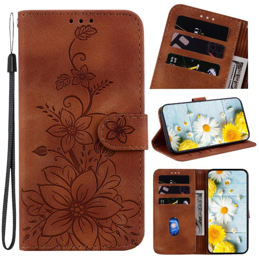 Photos - Case  Flip  for Honor Magic 6 Pro Wallet Magnetic Embossed Lily Card Holder Kickstand(Brown)