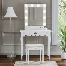 (#3 Without Stool) Modern Vanity Dressing Table Stool with LED Lights Mirror