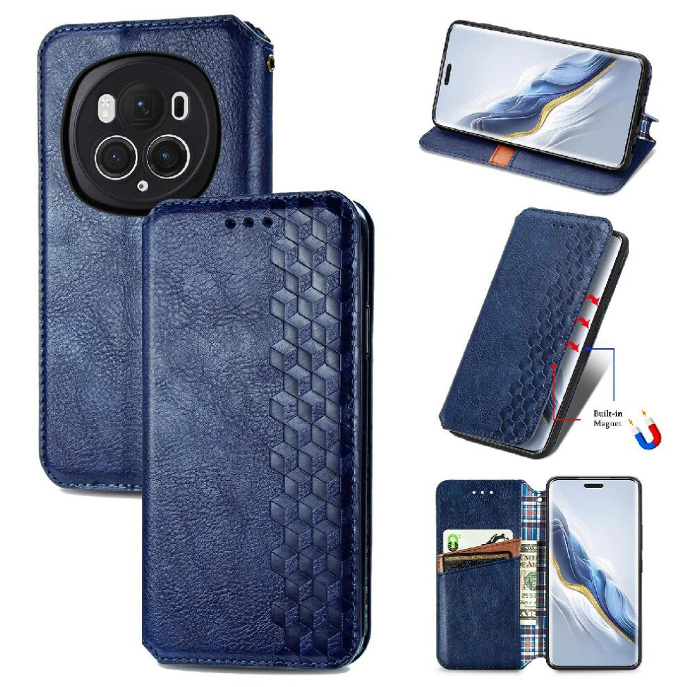 Photos - Case   for Honor Magic 6 Pro Wallet Function Fashion Design Flip Cover Exquisite Business Leather (Blue)