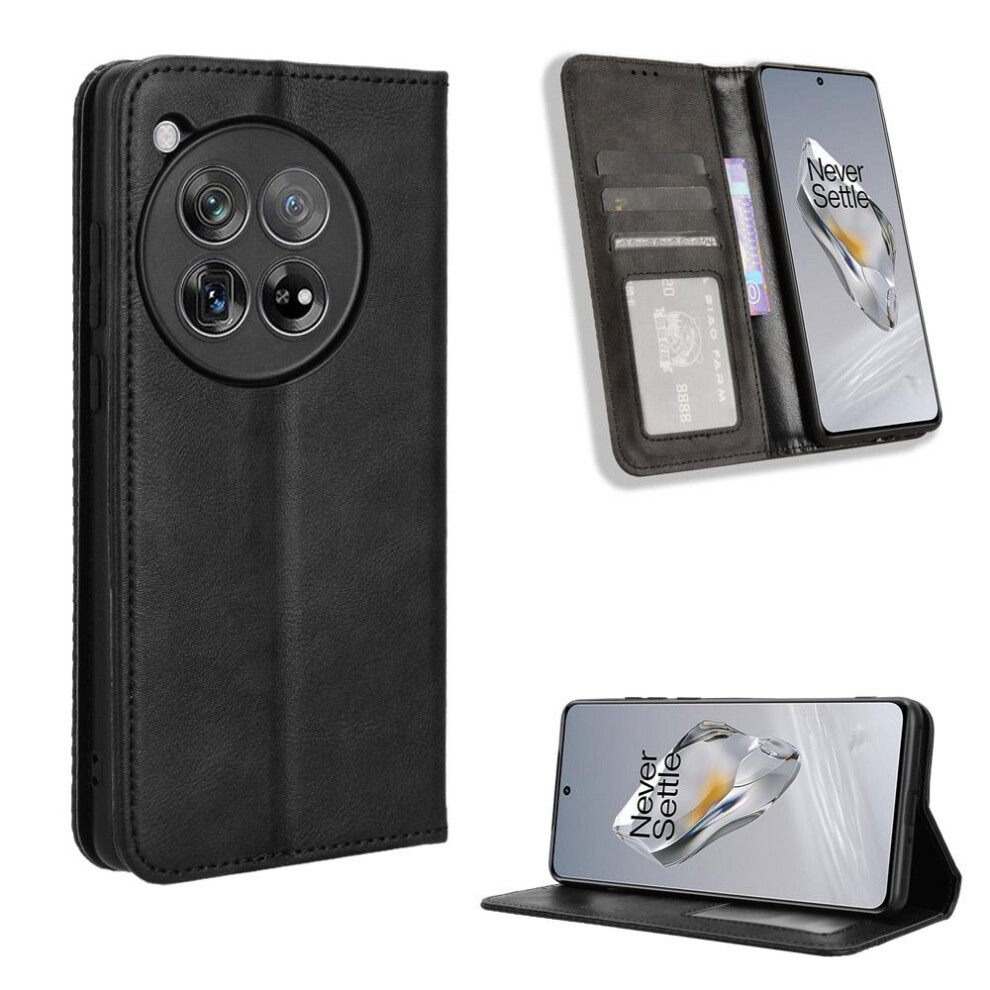 (Black) Case For Oneplus 12R 5G Wallet Pu Leather Magnetic Closure Black 764563493166