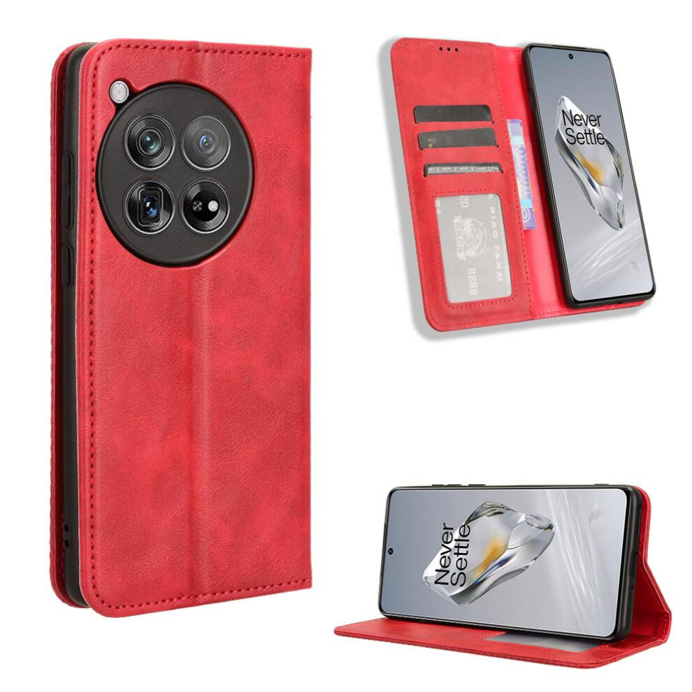 (Red) Case For Oneplus 12R 5G Wallet Pu Leather Magnetic Closure Red 764563493173
