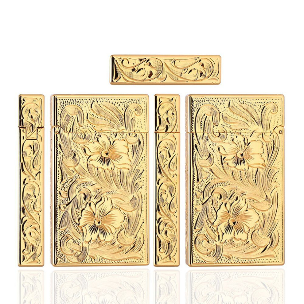 Yeuligo Gold ( Carved) Langsheng Lighter Hand-Carved Flower Rich Flower Kerosene Lighter Personality Domestic Goods Boutique Copper Material Men