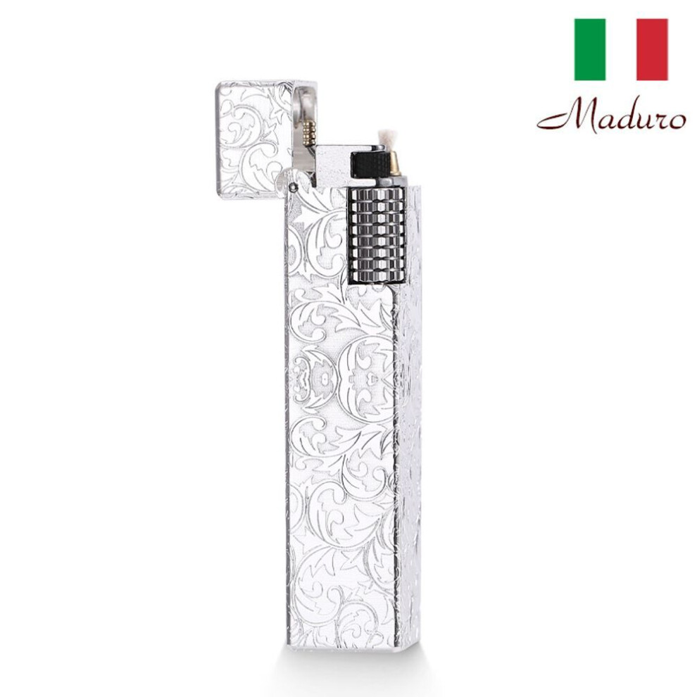 Yeuligo (Silver Plated Tang Grass) Small Square Machine Personalized Kerosene Lighter Side Sliding Grinding Wheel Antique Silver Rose Upgrade Grinding Wheel L