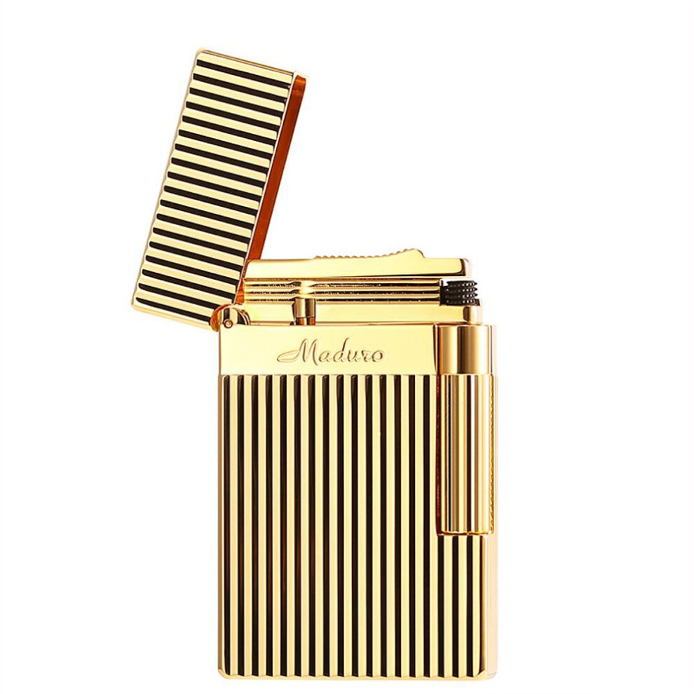 Yeuligo Gold/Light (Striped ) Langsheng Lighter Refillable Copper Luxury Wheat Pattern Side Slip Lighter Ringing Copper Crisp For Boyfriend
