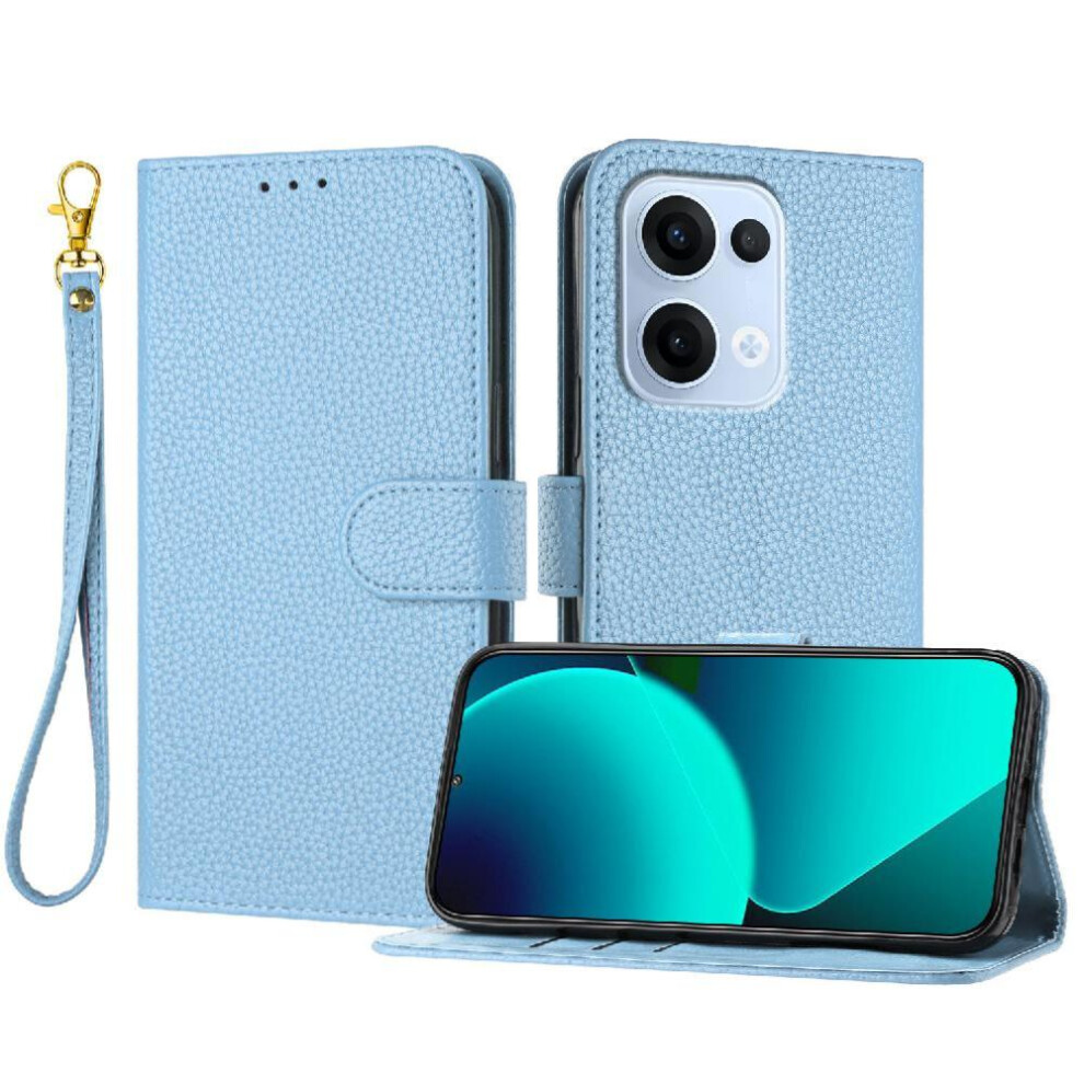 (Light ) Phone Case For Oppo Reno 13 5G Wallet Pu Lether Flip Folio Card Slots Holder Litchi Pattern Blue 764563494156