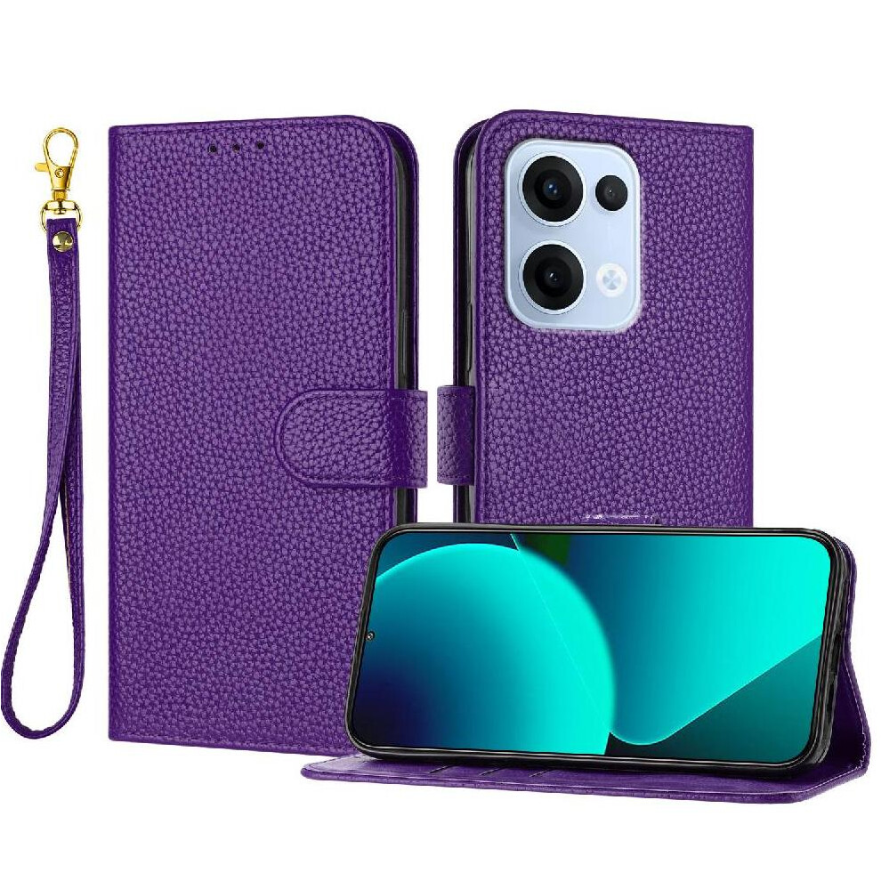(Purple) Phone Case For Oppo Reno 13 5G Wallet Pu Lether Flip Folio Card Slots Holder Litchi Pattern Purple 764563494118