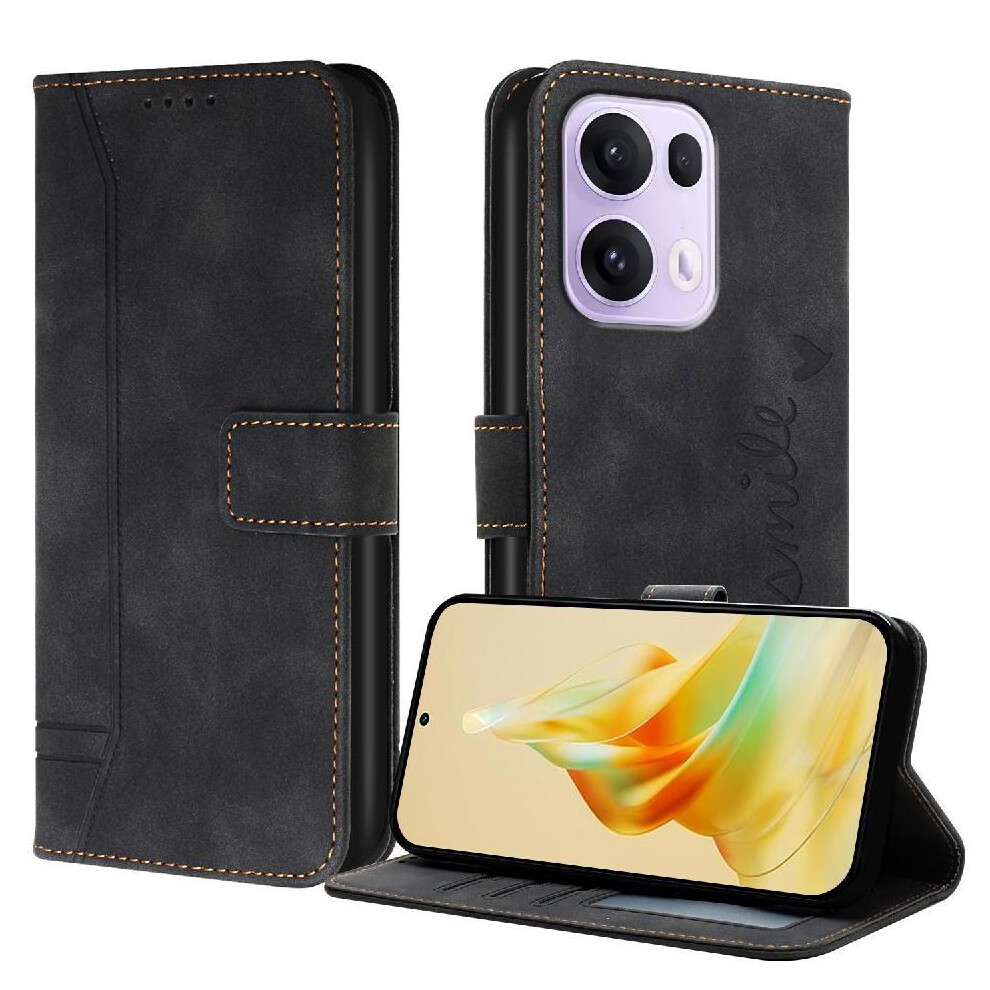 Photos - Case  Phone  for Oppo Reno 13 Pro 5g Pu Leather Card Slots Cover Magnetic Closure Hand Strap Flip Folio Wallet(Black)