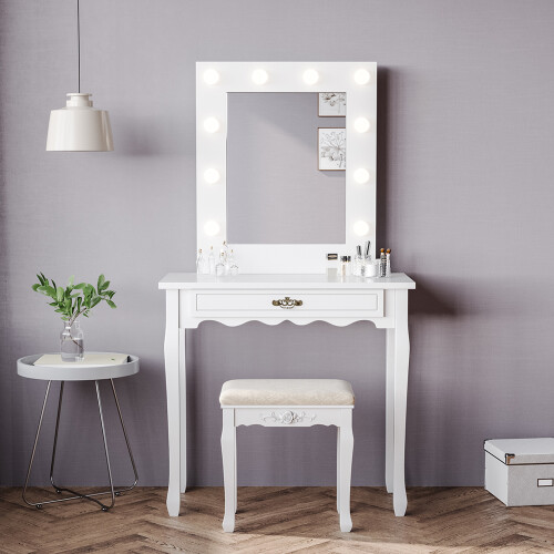 Living And Home Vanity Dressing Table with LED Lights Mirror White