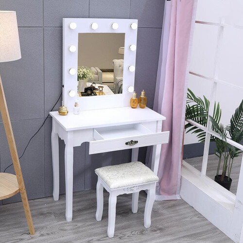 Living And Home Vanity Dressing Table with LED Lights Mirror White 2