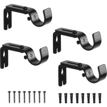 (As show, One size) 4 Pcs Adjustable Curtain Rod Wall Bracket Stainless Steel Fixings for Curtain Rod Accessory Black Metal Home Bedroom