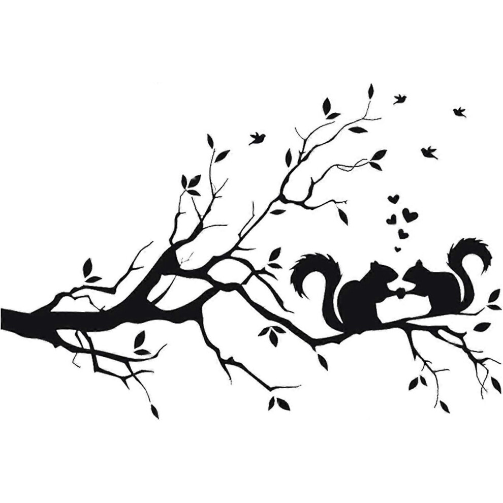(As Show, One Size) 56 X 36Cm Squirrel On Tree Branches Wall Stickers Nursery Leaves, Diy Removable Vinyl Wall Art Wallpaper Decal Mural Home Decor Fo Kikidex